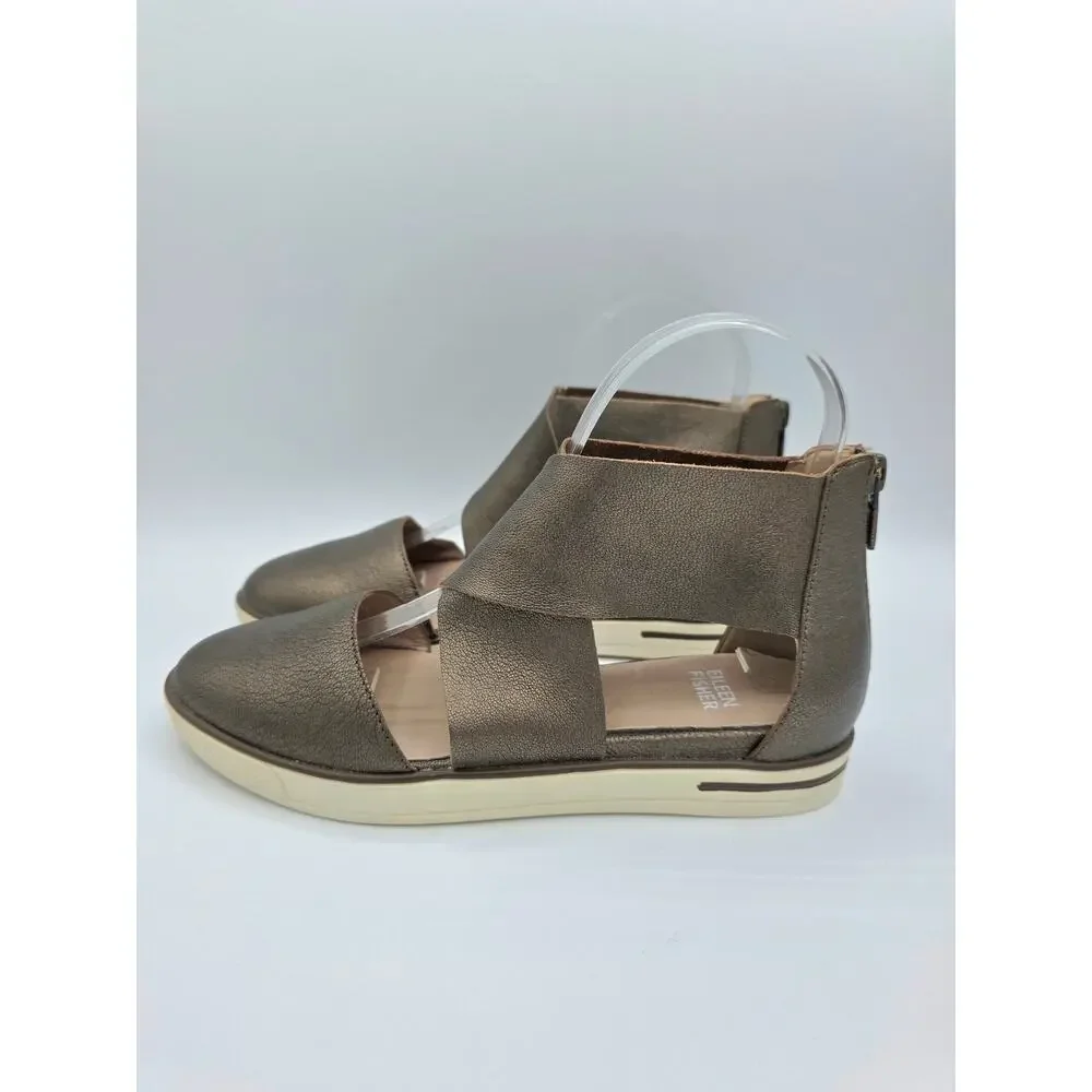 Eileen Fisher Leather Flats Womens 6.5 Bronze Metallic Comfort Shoes NEW